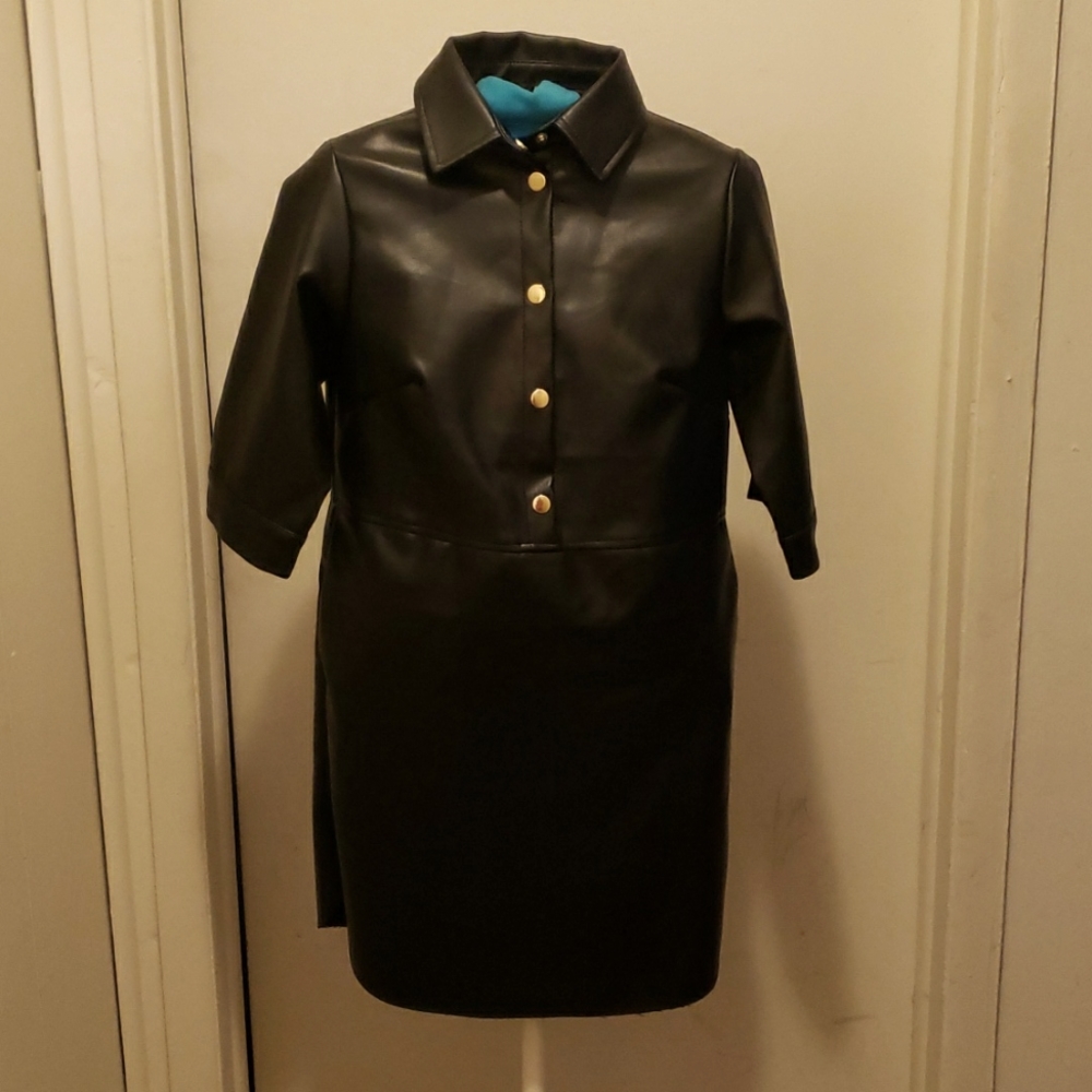 Girl's black leather dress Small